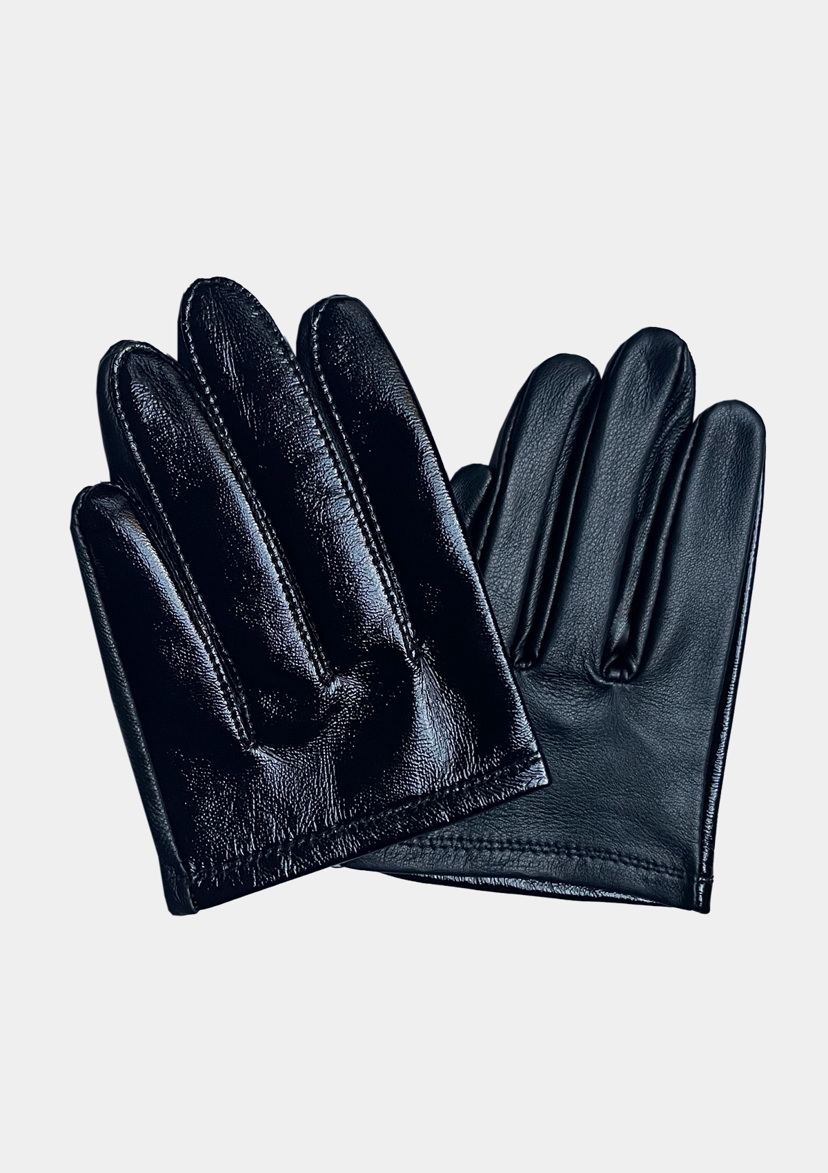 CROPPED FINGER PATENT LEATHER GLOVES