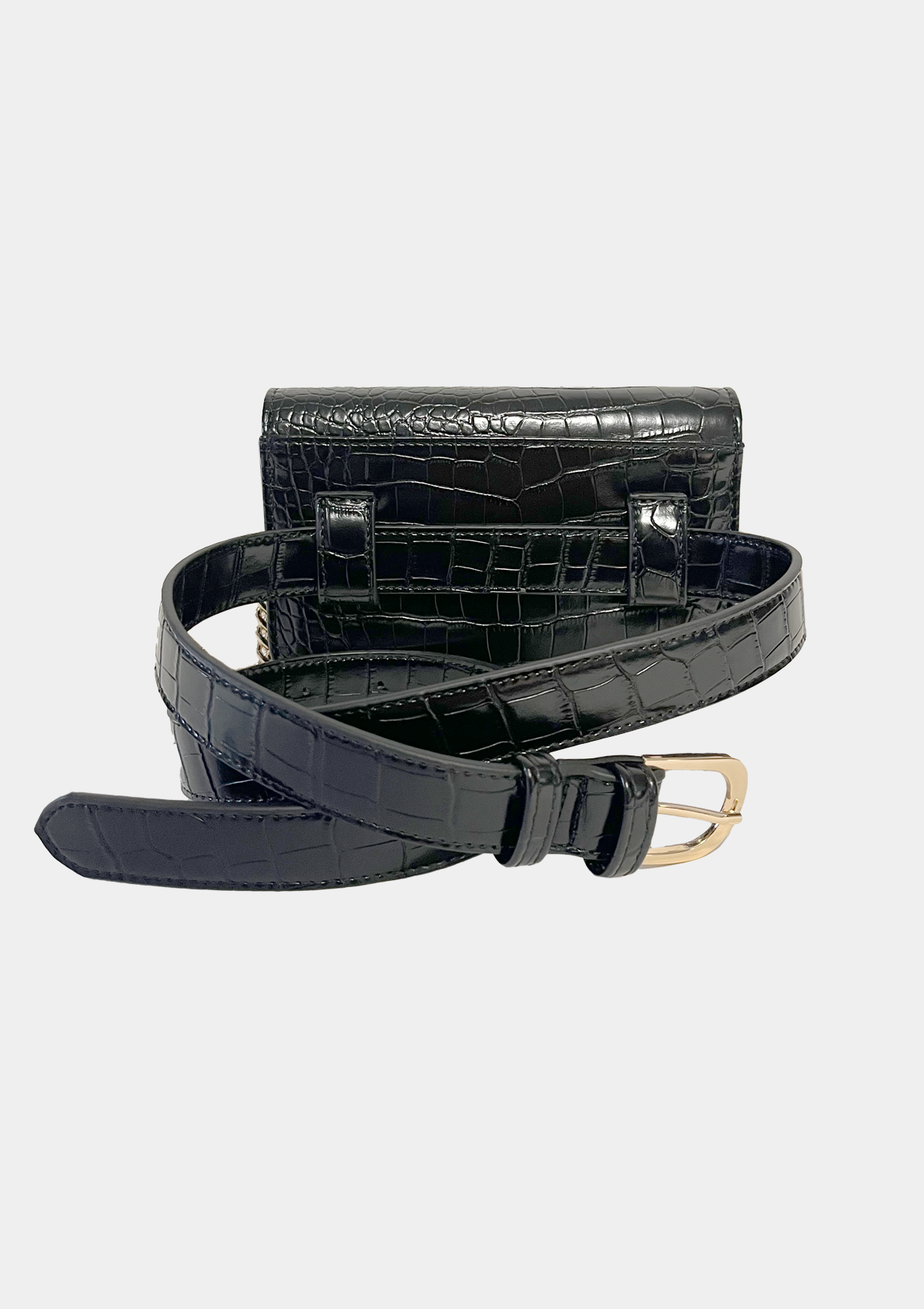 PATENT LEATHER CROCO CROSSBODY CHAIN BELT BAG