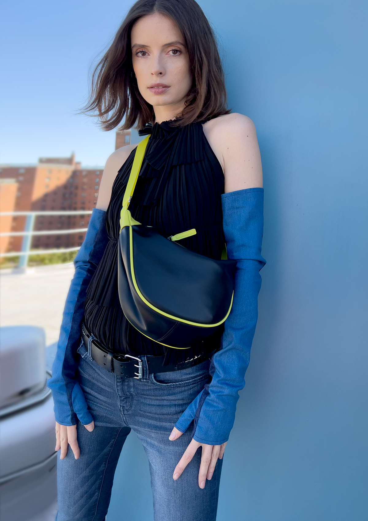 OPERA LENGTH FINGERLESS DENIM GLOVES