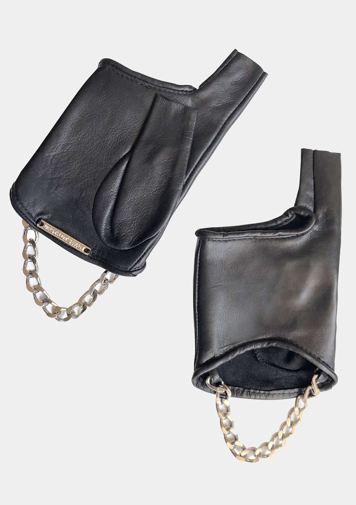 Fingerless Cropped Leather and Chain Mesh Gloves