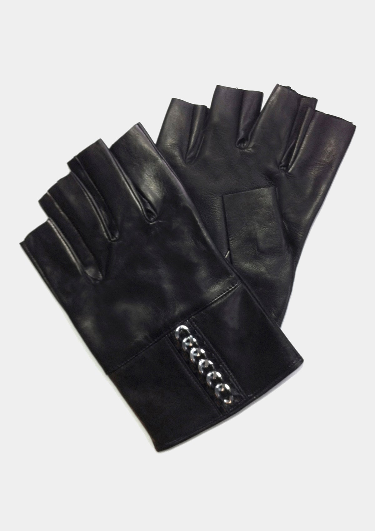 Fingerless leather chain black stud gloves for men