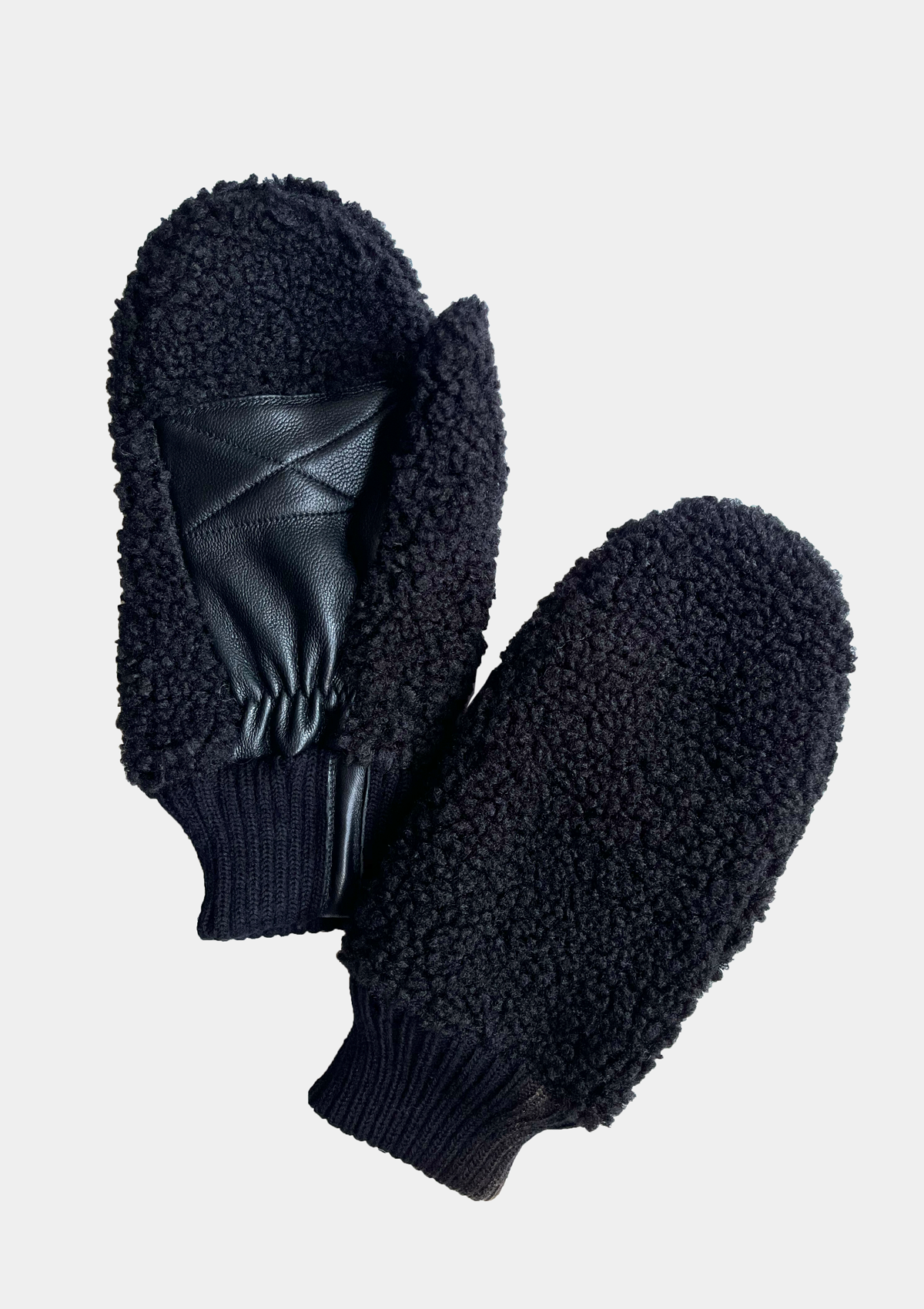 FAUX SHEARLING AND LEATHER MITTEN