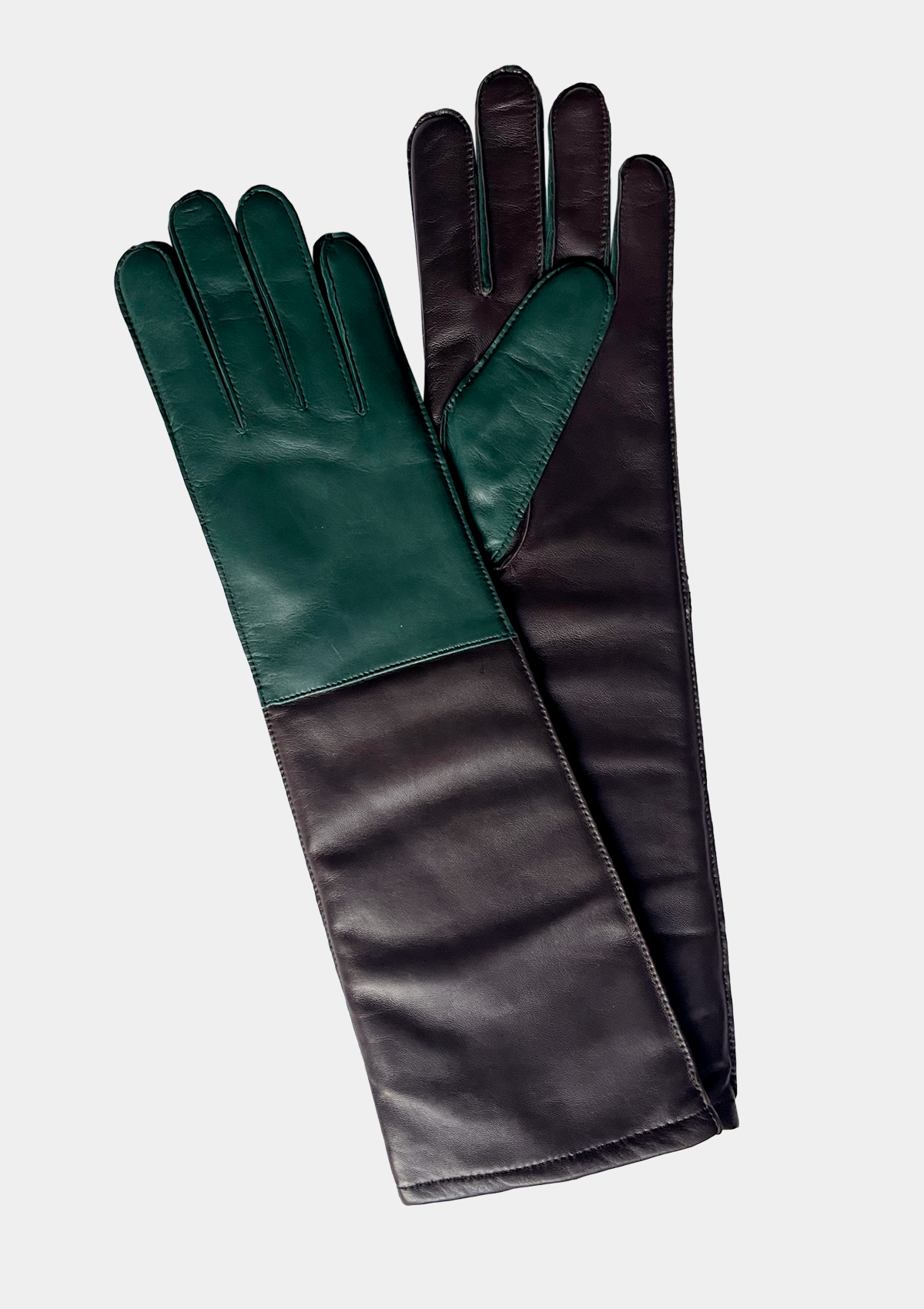 GREEN AND DARK BROWN COLORBLOCK GLOVES