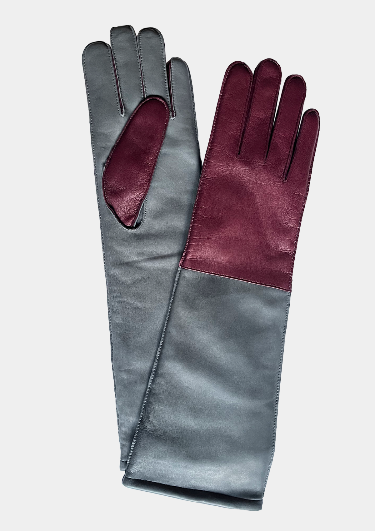 GRAY AND BURGUNDY COLORBLOCK GLOVES
