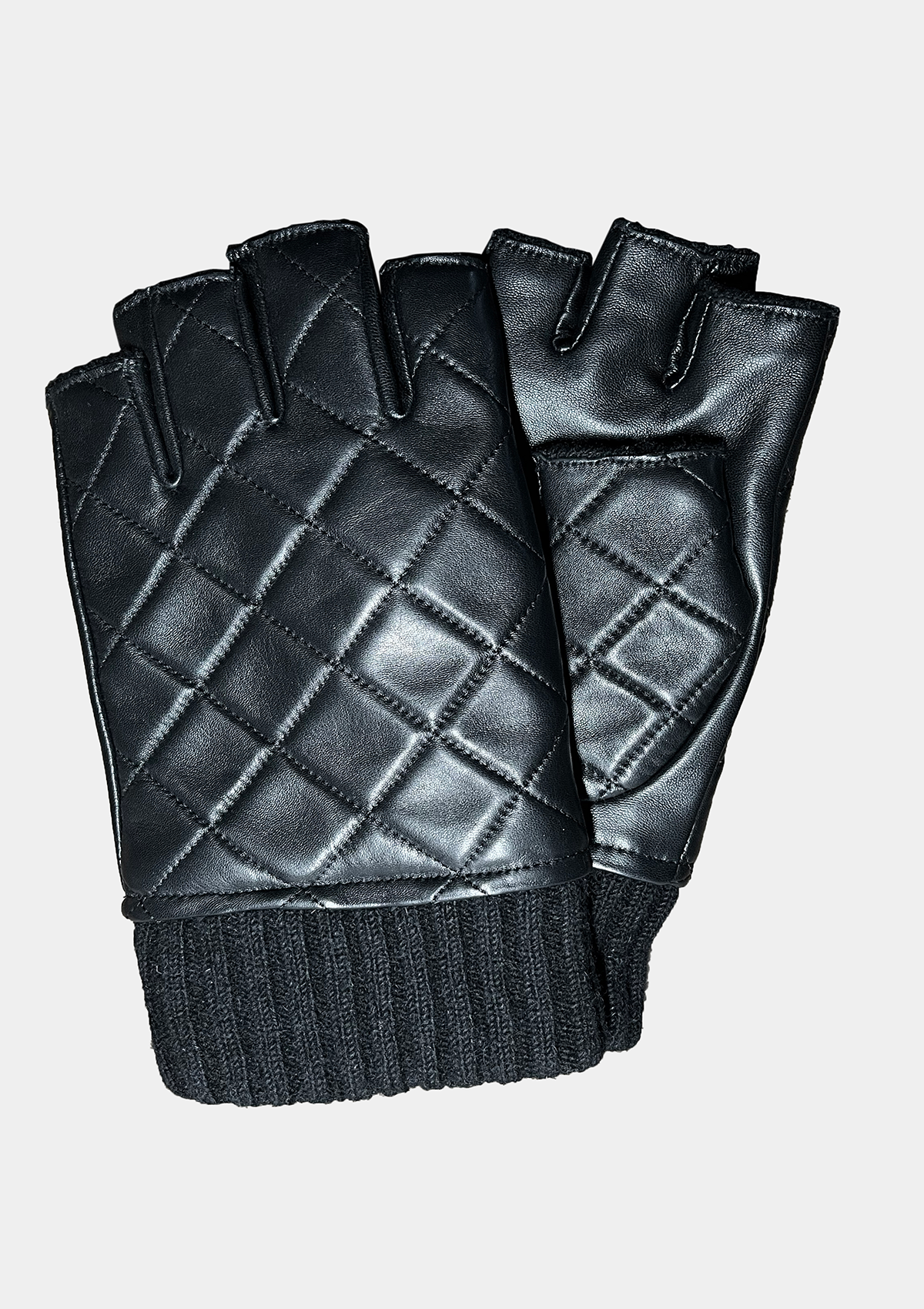 MENS QUILTED LEATHER FINGERLESS GLOVES