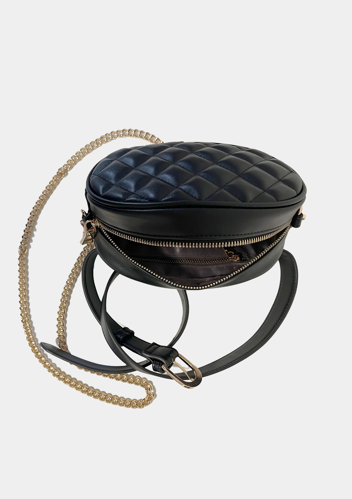 QUILTED LEATHER CROSSBODY CHAIN BELT BAG