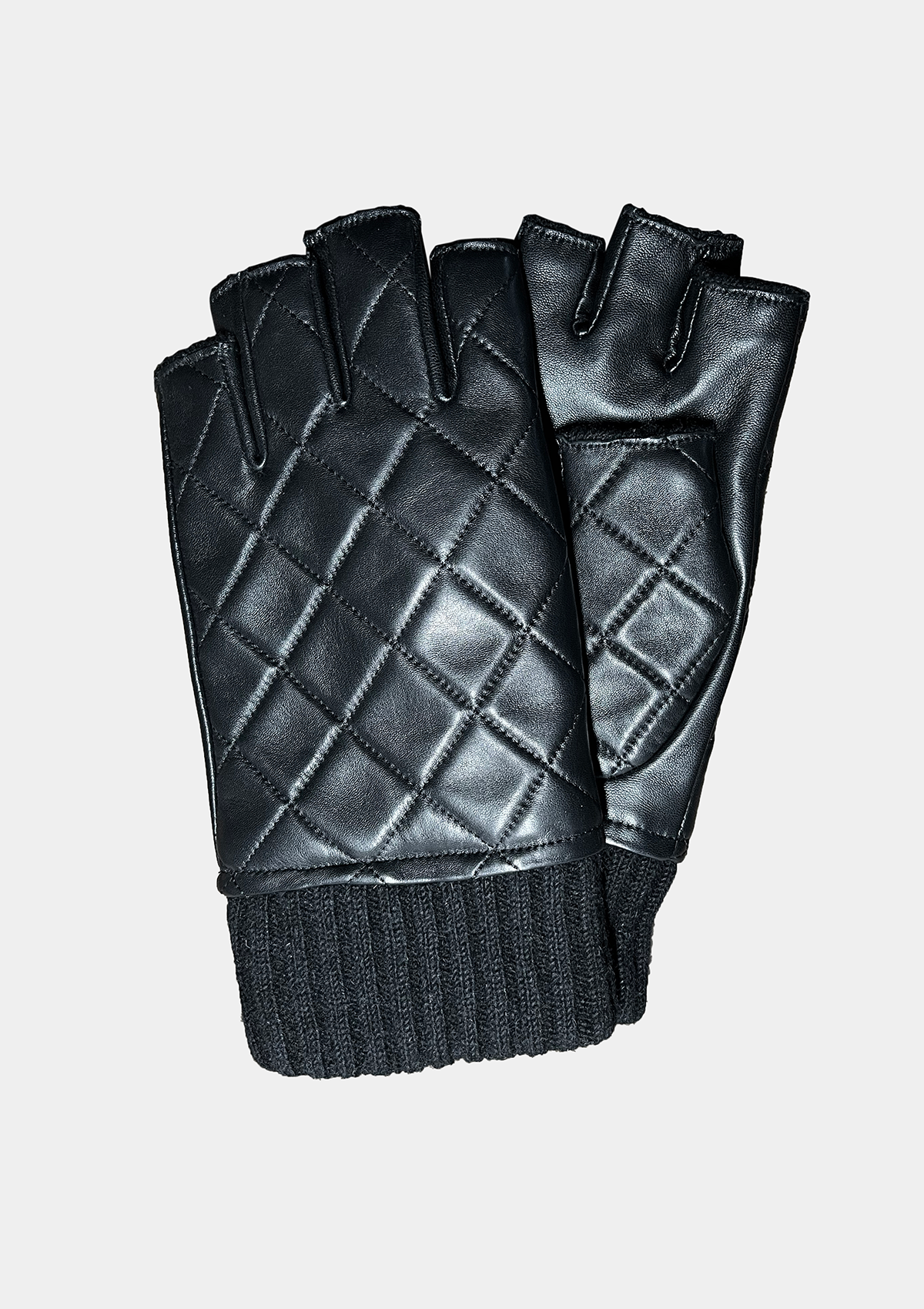 QUILTED FINGERLESS LEATHER AND KNIT GLOVES