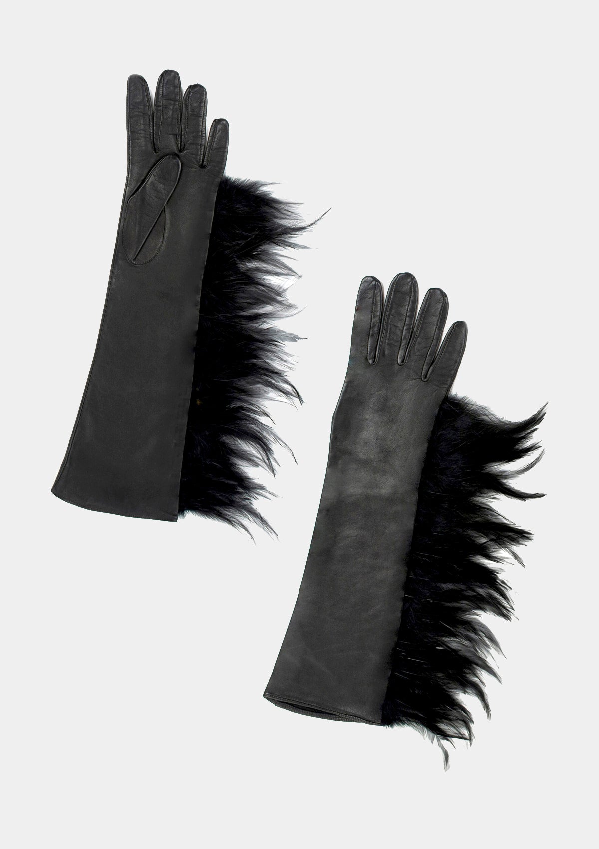 Feather Fur Trim Leather Stylish Gloves
