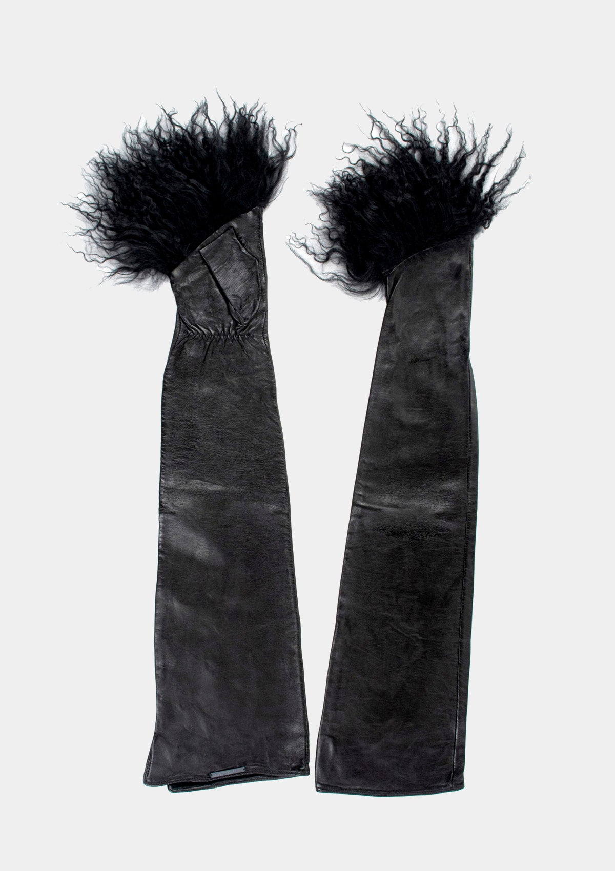 Extra Long Mongolian Fur Trim Leather Gloves