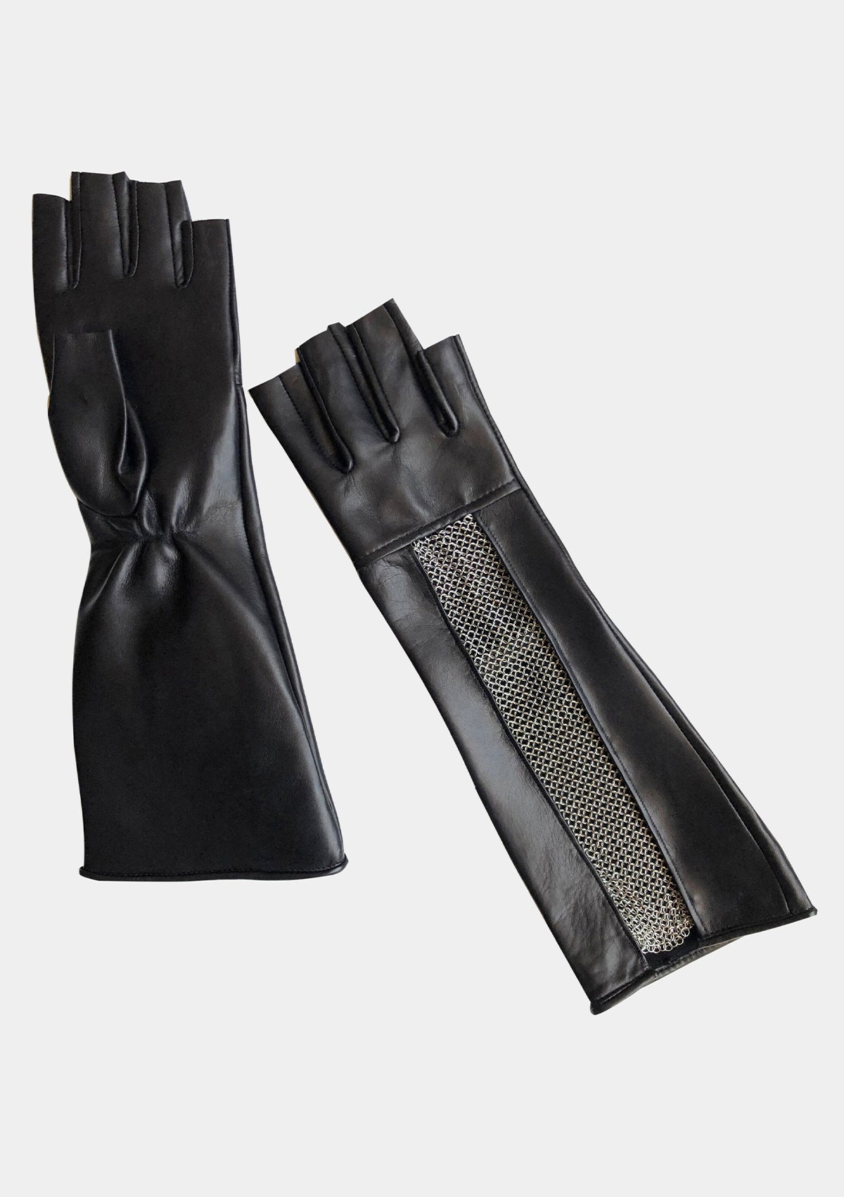 Long open chain mesh fingerless leather women men gloves