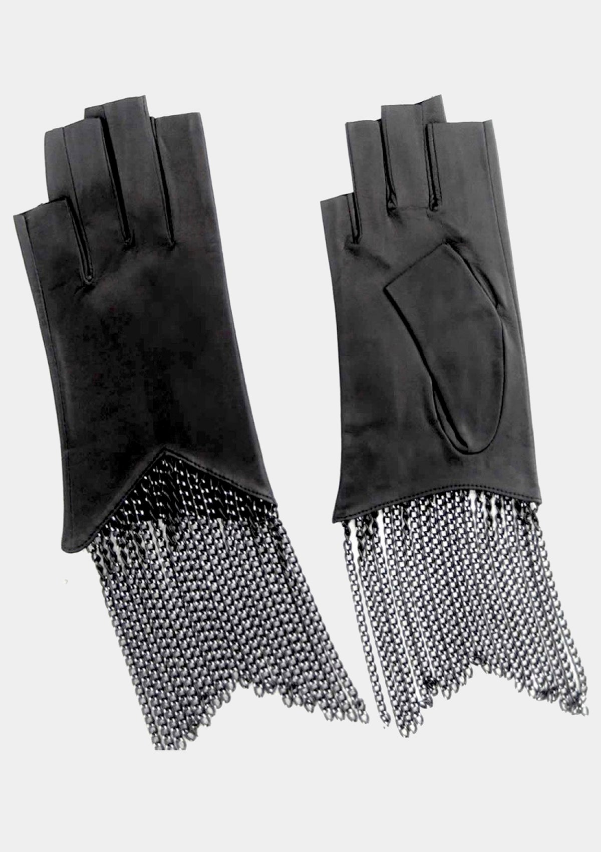 Fingerless Cropped Chain Fringe Metal Gloves Women Black