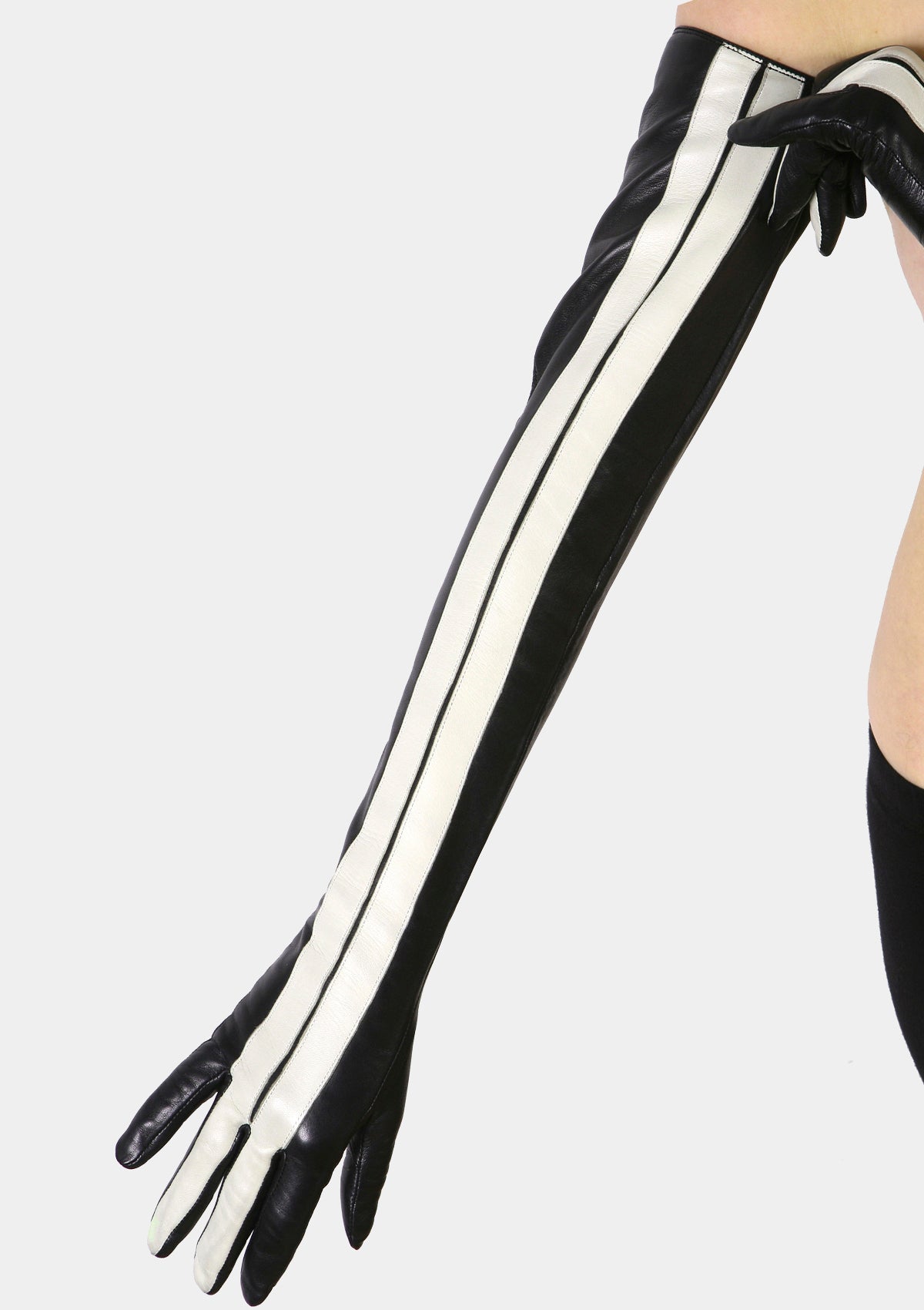 Racing stripe long gloves for women custom white black