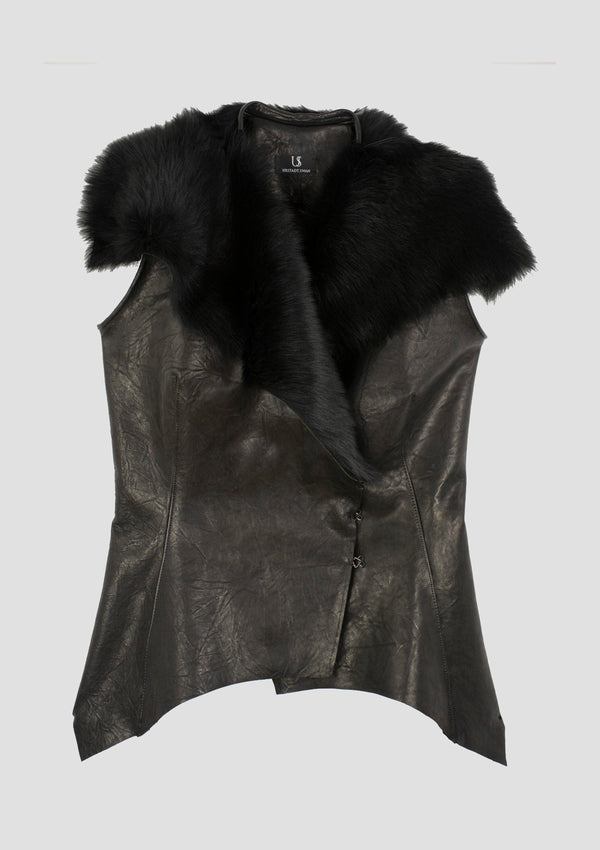 The Louvre Leather & Fur Vest in Black