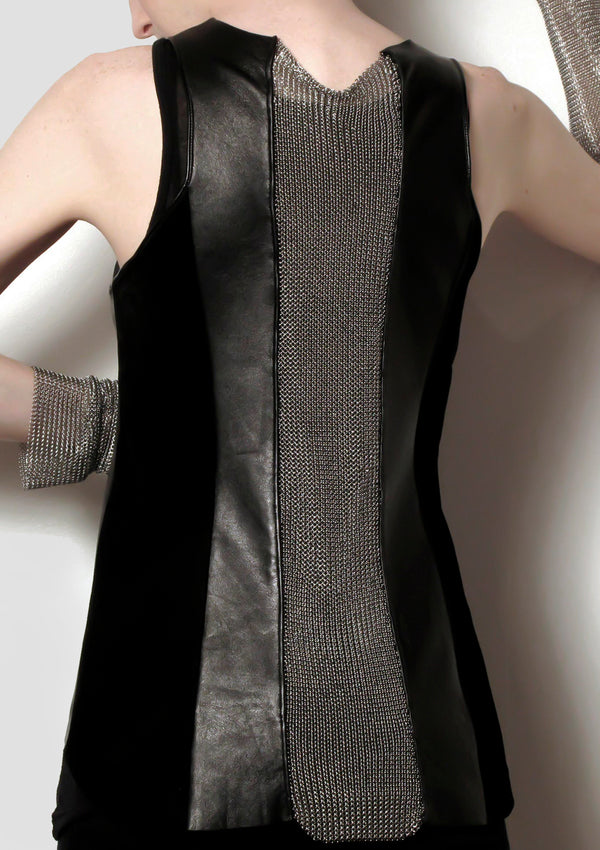 Zoe Leather & Chain Mesh Gusset Vest
