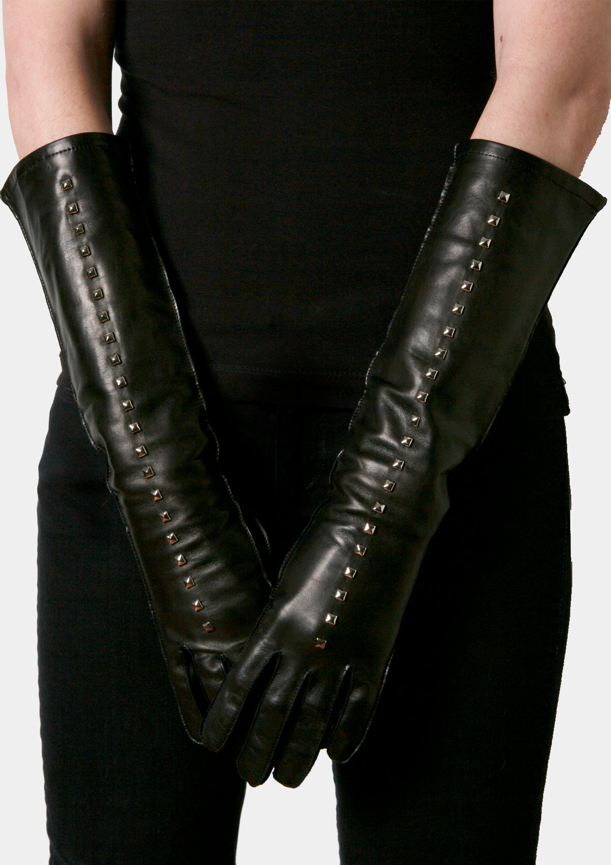 Pyramid Stud long leather gloves